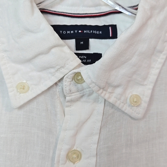🌿Tommy Hilfiger Optic White Linen Regular Fit Button Down Shirt, Size M ~ EUC - Picture 7 of 10